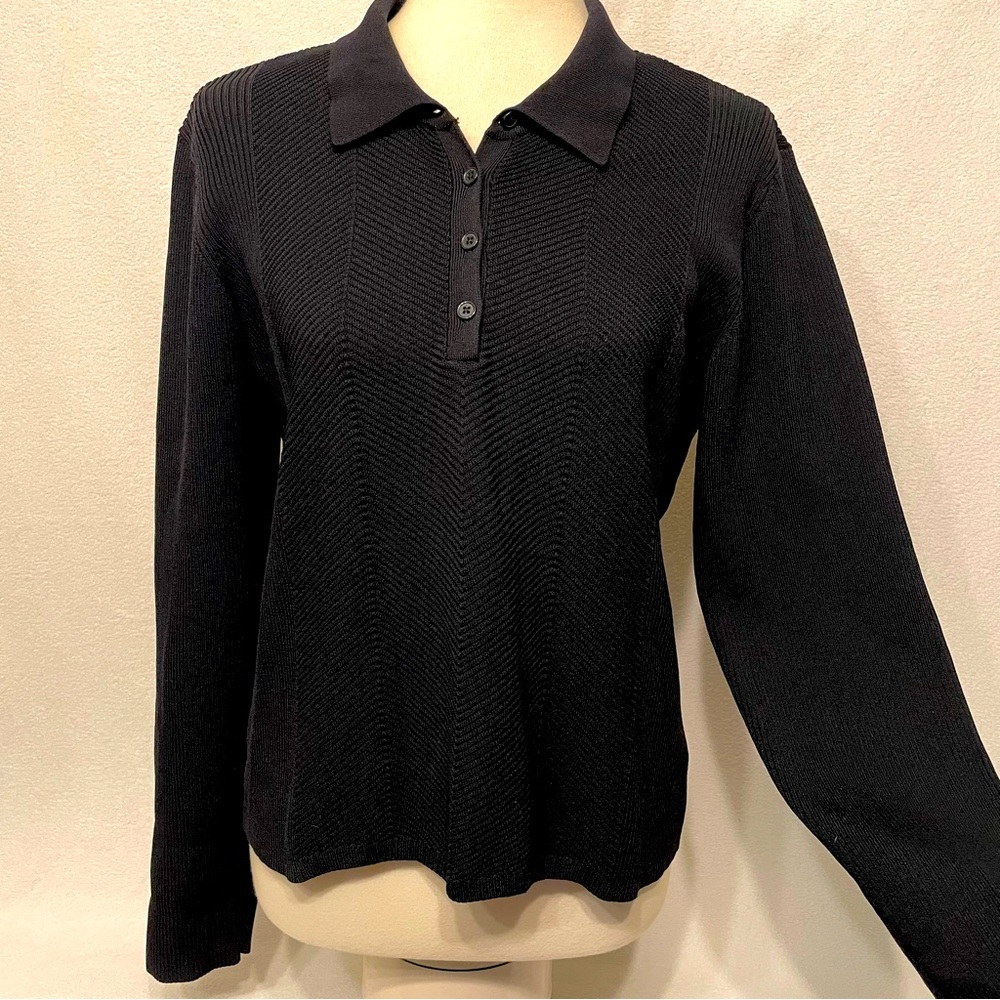 Worthington Black Knit Polo Sweater Long Sleeve Collared Top Women’s